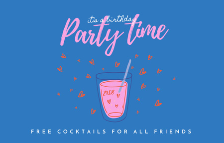 Party Announcement With Cocktail Illustration Invitation 4.6x7.2in Horizontal Tasarım Şablonu