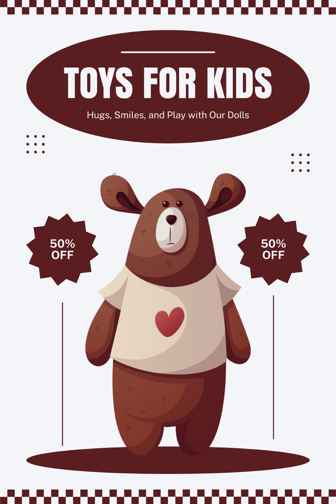 Offer Discounts on Toys with Brown Cartoon Bear Pinterest Tasarım Şablonu