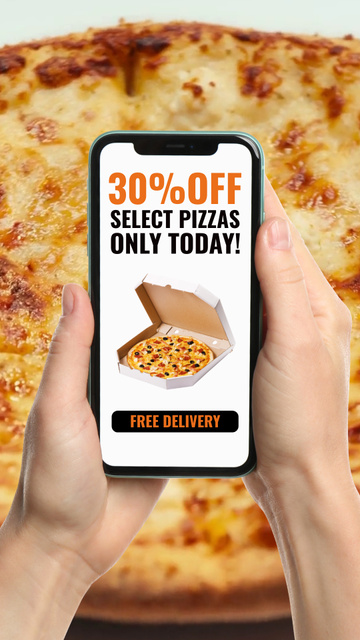 Designvorlage Discount For Pizza In Mobile App Order With Delivery für TikTok Video