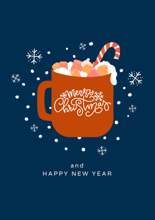 Christmas And New Year Cheers With Mug And Candy Cane Postcard A5 Vertical Design Template