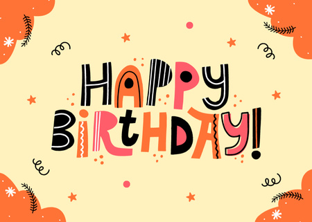 Birthday Greeting of Decorative Childish Style Lettering Postcard 5x7in Design Template