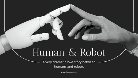 Ontwerpsjabloon van Youtube Thumbnail van menselijke en robotachtige hand aanraken vingers