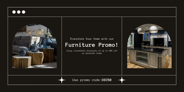 Furniture Promo Ad with Modern Interior Twitterデザインテンプレート