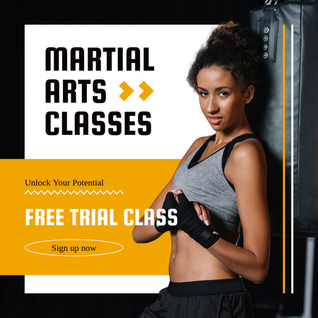Aulas de artes marciais com anúncio de teste gratuito Instagram AD Modelo de Design