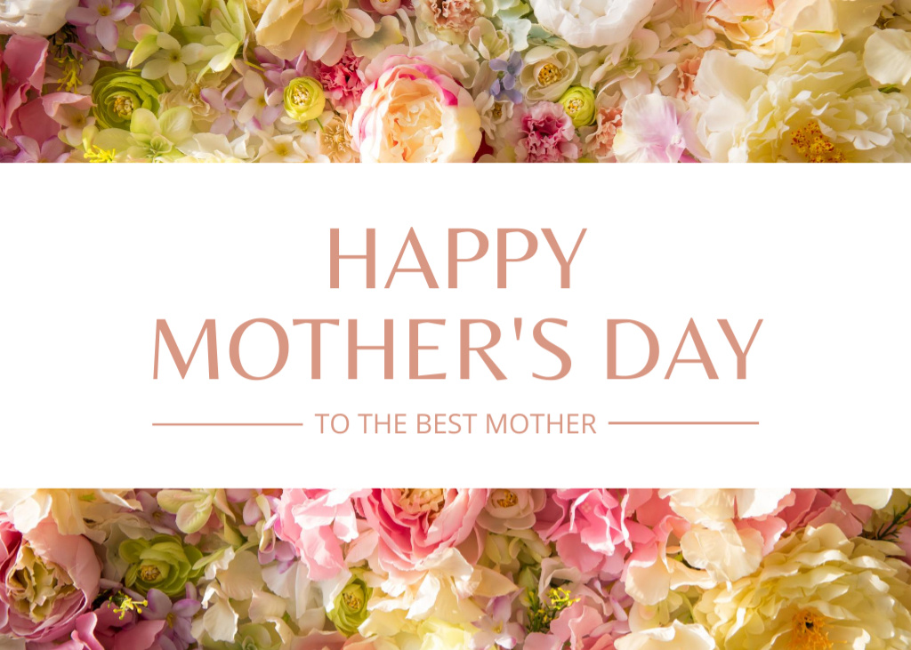 Mother's Day Greeting with Bright Floral Pattern Postcard 5x7in Šablona návrhu