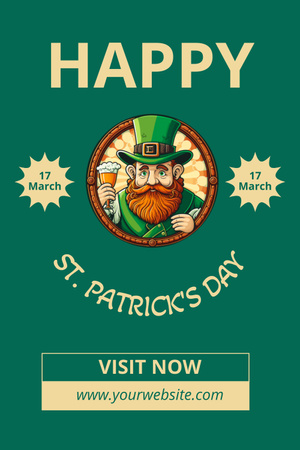 Happy St. Patrick's Day Greeting with Red Bearded Man Pinterest Design Template