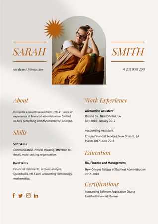 Template di design Accounting Assistant skills and experience Resume