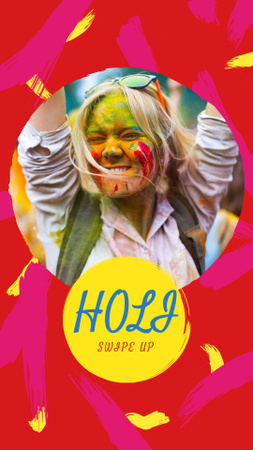 Holi Festival Announcement with Girl in Paint Instagram Story Design Template