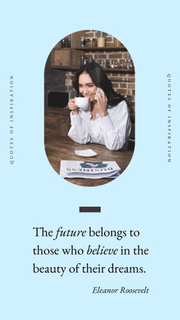 Modèle de visuel Inspirational Citation with Lady Drinking Tea - Instagram Story