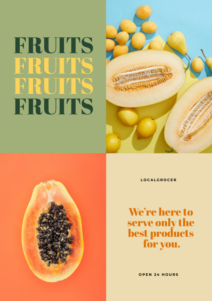 Platilla de diseño Local Grocery Shop Ad with Sweet Fruits Poster A3