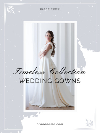 白いドレスを着た花嫁とウェディング ショップの広告 Poster USデザインテンプレート