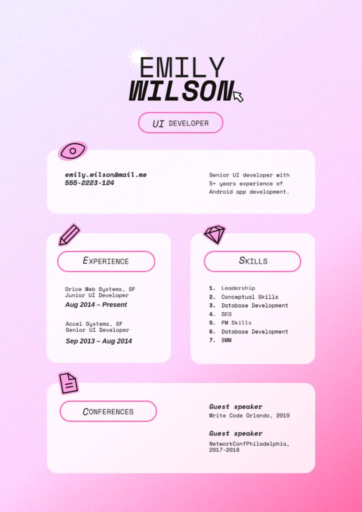 Web Developer skills and experience Resume Design Template