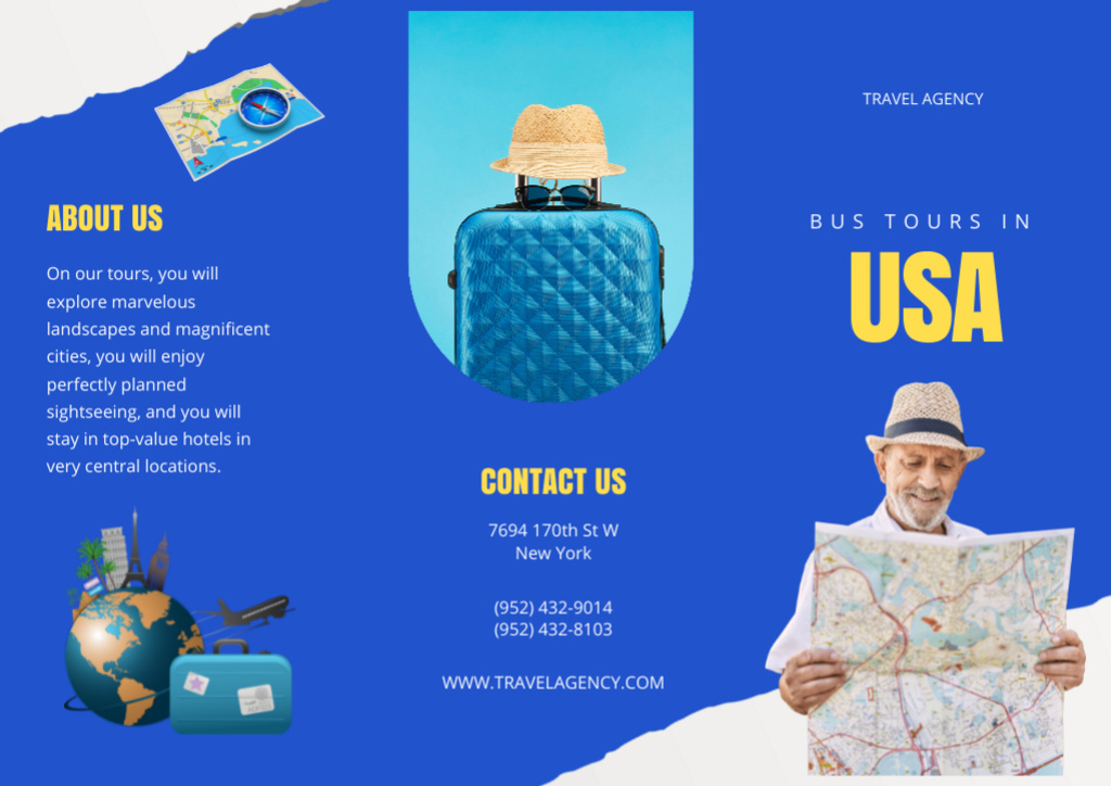 Template di design USA Bus Tour Offer with Man Brochure