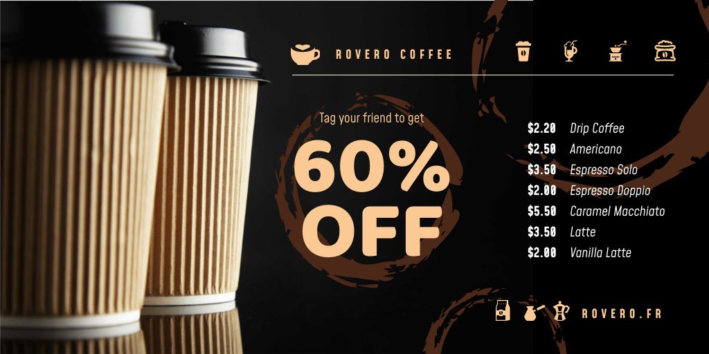 Coffee Shop Promotion with Cups Coffee To-go Twitter tervezősablon