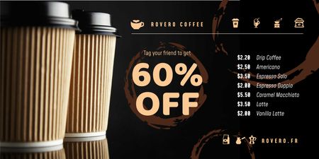 Plantilla de diseño de Promoción de cafetería con tazas de café para llevar Twitter 
