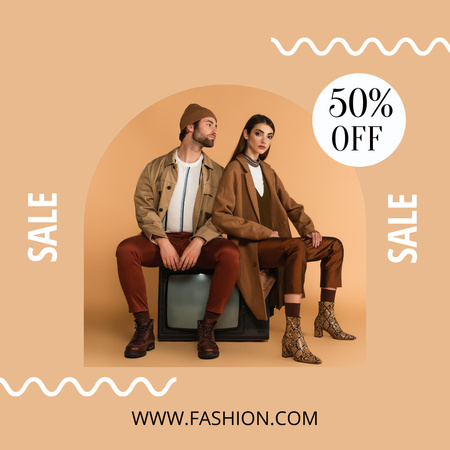 Fashion Sale Anouncement with Stylish Couple Instagram Design Template
