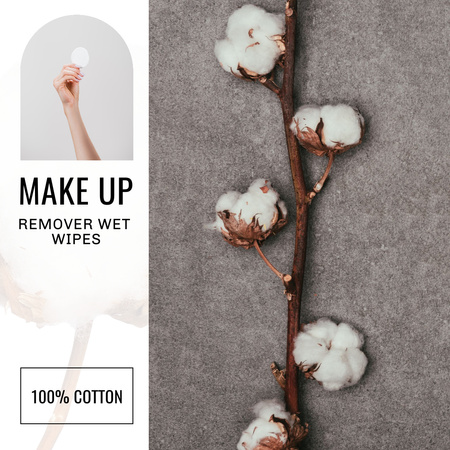 Makeup Remover Wipes with Cotton Flower Instagram AD Design Template