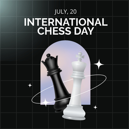 International Chess Day Anouncement in Black and White Instagram Design Template