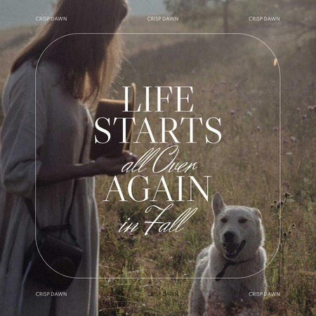 Platilla de diseño Autumn Inspiration with Woman walking with Happy Dog Instagram