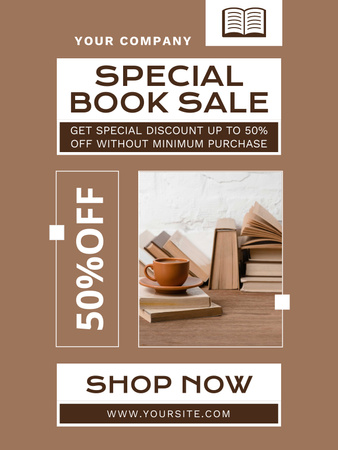 Special Sale of Books on Brown Poster US Design Template