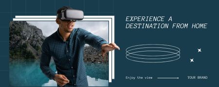 Designvorlage Remote Tours mit Mann in VR-Brille für Twitch Profile Banner