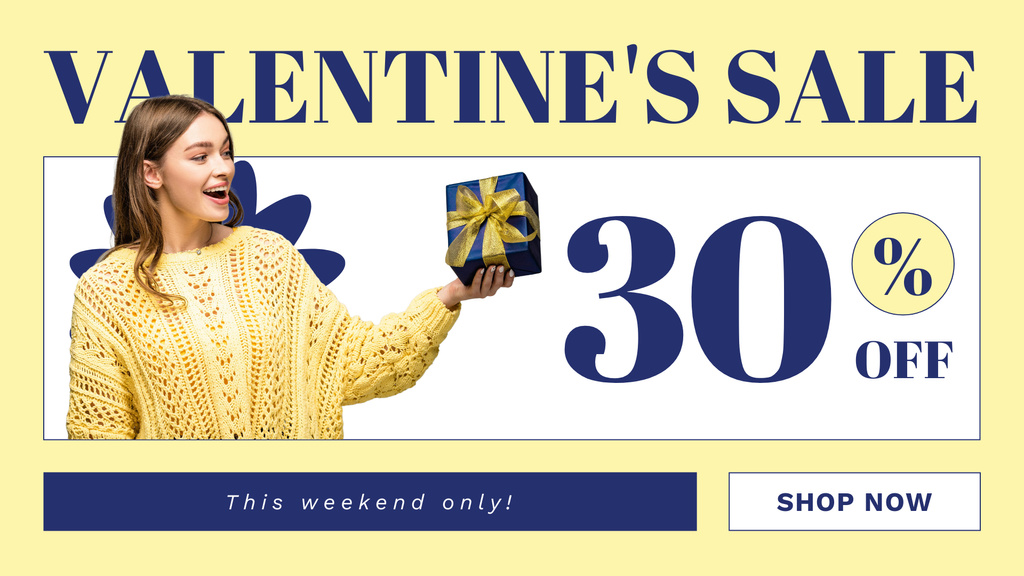 Ontwerpsjabloon van FB event cover van Big Valentine's Day Sale with Woman in Yellow Sweater