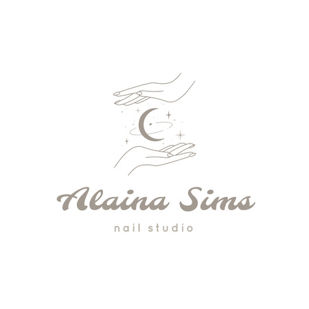 Manicure Offer with Moon in Female Hands Logo Design Template