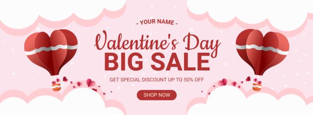 Valentine's Day Big Sale Announcement in Pink with Balloons Facebook cover – шаблон для дизайну