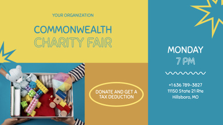Charity Fair Announcement with Toys in Box FB event cover Design Template