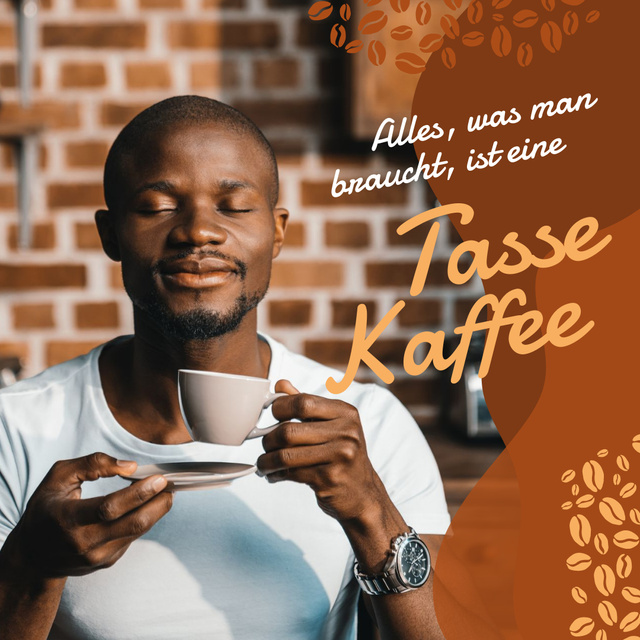 Platilla de diseño Coffee Shop Promotion Man with Hot Cup Instagram