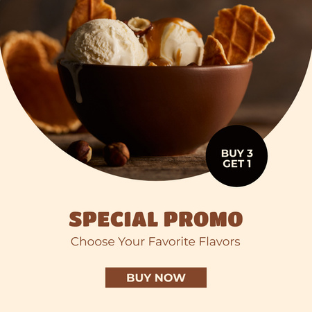 Platilla de diseño Sweet Ice Cream Dessert With Caramel Sauce Offer Instagram