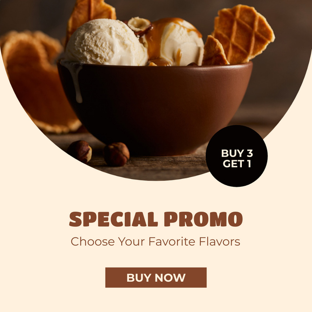 Sweet Ice Cream Dessert With Caramel Sauce Offer Instagram Design Template