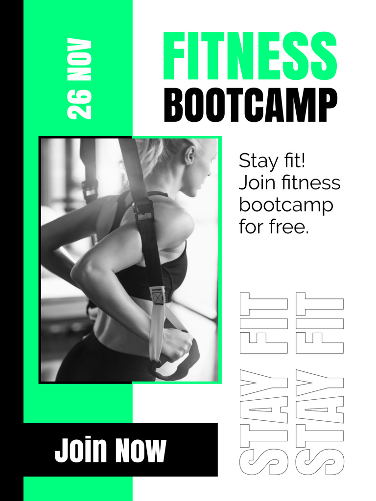 Plantilla de diseño de Fitness Boot Camp Announcement Poster US 