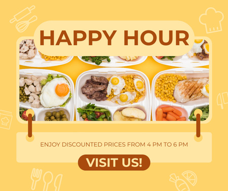 Platilla de diseño Happy Hours Promo with Food in Lunch Boxes Facebook