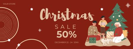 Christmas Sale Offer Happy Family Open Presents Facebook cover Design Template