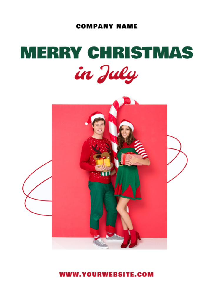Celebrating Christmas in July with Cute Couple in Festive Outfits Flyer A4 Design Template