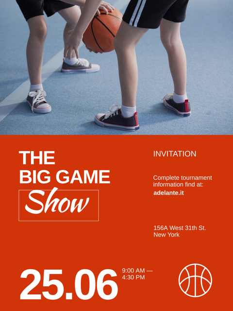 Designvorlage Thrilling Basketball Tournament Announcement In Orange für Poster 36x48in