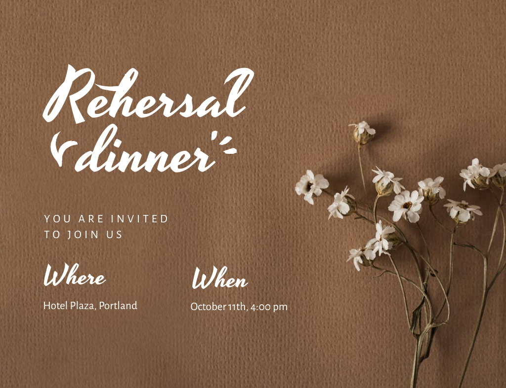 Rehearsal Dinner Announcement with Tender Flowers Invitation 13.9x10.7cm Horizontal Šablona návrhu