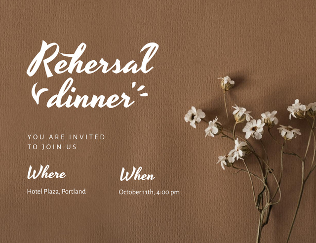 Rehearsal Dinner Announcement with Tender Flowers Invitation 13.9x10.7cm Horizontal Tasarım Şablonu