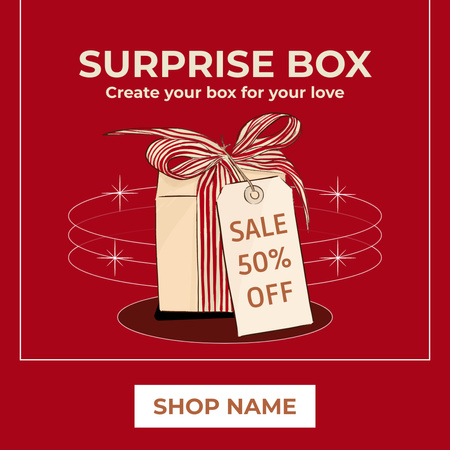 Surprise Box Discount Offer on Red Instagram Design Template