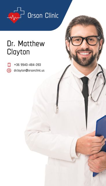 Contact Details of Doctor Business Card US Vertical Design Template