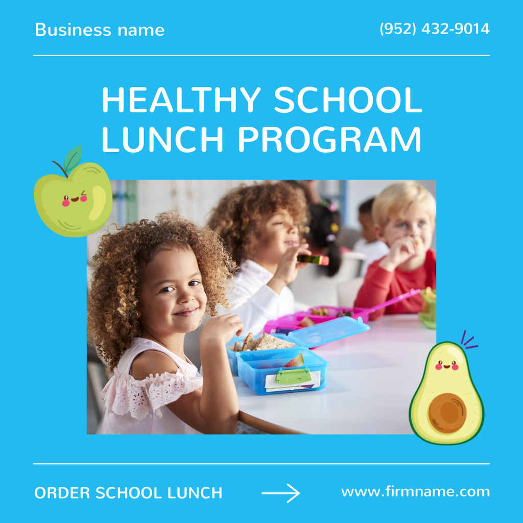Healthy School Lunch Program Offer With Avocado Instagram AD Tasarım Şablonu