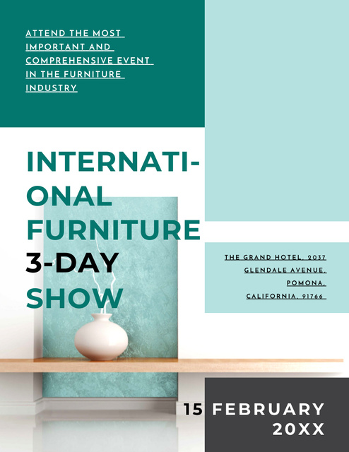 Platilla de diseño Furniture Show Announcement with Decorative Vase Flyer 8.5x11in