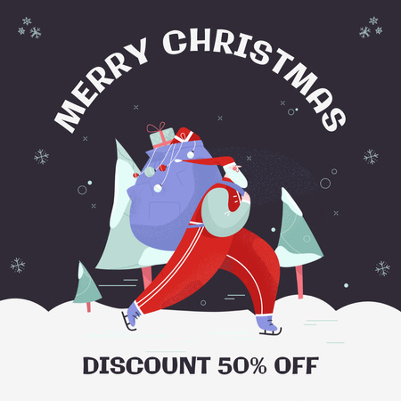 Christmas Sale Announcement with Santa Claus Skating Instagram Design Template
