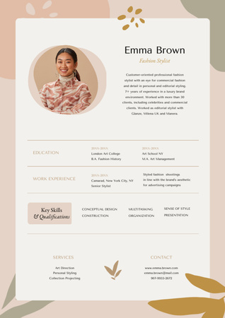 Fashion Stylist Skills and Experience Offer Resume Design Template