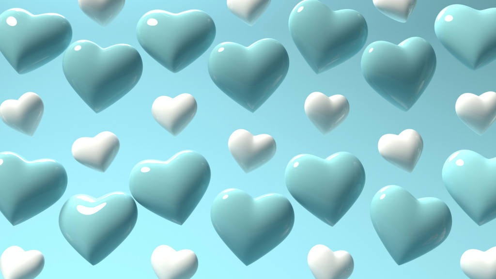 Valentine's Day with Blue Hearts Pattern Zoom Background Tasarım Şablonu