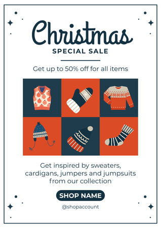 Christmas Sale of Knitwear Illustrated Poster Design Template