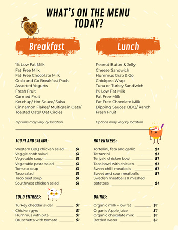 Platilla de diseño Healthy Lunch Meals For Kids Menu 8.5x11in