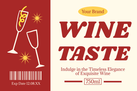 Ontwerpsjabloon van Label van Smaakvolle Wijn In Glazen Promotie Met Sterren