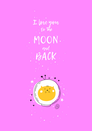 Milostná fráze s roztomilou kočkou v astronautské helmě Postcard A5 Vertical Šablona návrhu